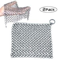 2 Pack Stainless Steel Cast Iron Cleaner, Cast Iron Cleaner Premium Stainless Steel Chainmail Scrubber, Square