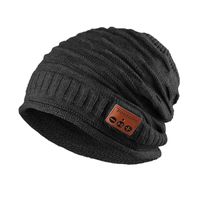 Bluetooth Beanie Hat Winter Knit Music Hat Wireless Headphone Speaker Hat Slouchy Skull Cap for Men Women, 12 Black
