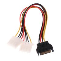 15Pin SATA Male to Dual 4Pin Molex Female HDD Power Hard Drive Cable Adapter