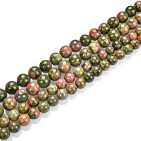 1 Strand Top Quality Natural Unakite Jasper Gemstone 8mm Round Loose Stone Beads (~ 44-47pcs) for Jewelry Craft Making GF18-8