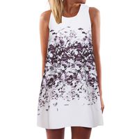 ANJUNIE Women Loose 3D Floral Print Short Dress Summer Vintage Sleeveless Mini Dress (White, S)