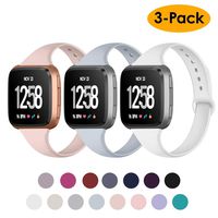 NANW Silicone Bands Compatible with Fitbit Versa/Versa 2 / Versa Lite Edition, Narrow Slim Soft Replacement Wristband Waterproof Accessories Sport Band for Versa Women Men, 3-Pack, Large Small