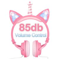【Glowing Unicorn Headphones】 Unicorn Kids Headphones Over On Ear, Light Up Cat Ear Earphones for Kids Girls Niece Unicorn Lover, Wired Adjustable Game Headsets Music Supplies for School Travel Gift