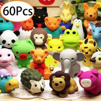 URSKYTOUS 60Pcs Animal Pencil Erasers Bulk Kids Japanese Come Apart Puzzle Eraser Toys for Party Favors, Classroom Prizes, Carnival Gifts and School Supplies(Random Designs)