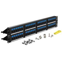 AMPCOM Supreme Series CAT5/5e 48 Ports Patch Panel, Rack Mount - 2U, 19 inch，RJ45 Ethernet 568A 568B, Gold Plated, with Rear Cable Management Bar