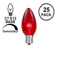 Novelty Lights 25 Pack C7 Outdoor String Light Christmas Replacement Bulbs, Red, C7/E12 Candelabra Base, 5 Watt