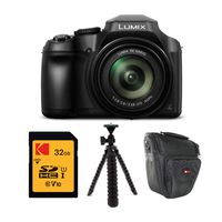 Panasonic DC-FZ80K LUMIX FZ80 18.1MP 4K 60x Long Zoom Digital Camera with Kodak 32GB Card, Holster Bag, and Flexible 12-inch Spider Tripod Bundle (4 Items)