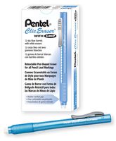 Pentel Clic Eraser Grip, Retractable Eraser, Sky Blue Barrel, Box of 12 (ZE22S)