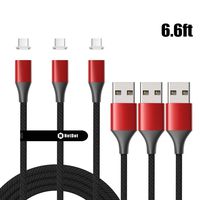 NetDot Gen10 USB-C Nylon Braided Magnetic Fast Charging Cable with Side LED Compatible with Type-c Device(6.6ft/3 Pack red)