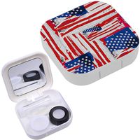 Portable Contact Lens Case Box Travel Kit Mirror + Bottle + Tweezers Container Holder [ USA Flag ]