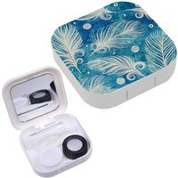 Portable Contact Lens Case Box Travel Kit Mirror + Bottle + Tweezers Container Holder [ Feathers Free ]