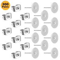 300 Pairs 5MM 6MM 8MM Hypoallergenic Stainless Steel Earrings Posts Flat Pad Blank Earring Pin Studs with 300 Pairs Butterfly Earring Backs for Jewelry Making Findings