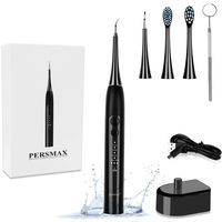 PERSMAX Electric Dental Calculus Remover, Sonic Tooth Tartar Scraper Cleaning Tools with 4 Replaceable Clean Heads, 4 Adjustable Modes, Dental Picks Mirror, USB Charger, Black.