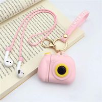 BONTOUJOUR AirPods Case, Super Combination 3 in 1 Creative Cute Candy Color Camera Design AirPods Case, Stylish Soft Silicone Earphone Protection Skin for AirPods1&2+Anti-Lost Rope+Keychain -Pink