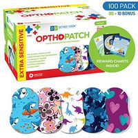 OPTHOPATCH Kids Eye Patches - Fun Boys & Girls Design-90+10 Bonus Latex Free Hypoallergenic Cotton Extra Sensitive Adhesive Bandages for Amblyopia & Cross Eye-3 Reward Chart Posters by Defined Vision