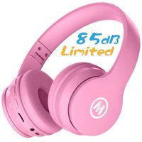 Mokata Volume Limited 85dB Kids Headphone Bluetooth Wireless Over Ear Foldable Stereo Sound Noise Protection Headset with AUX 3.5mm Cord Microphone for Boys Girls Cellphone Pad TV PC Notebook Pink