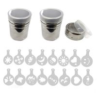 Aoyoho 3Pcs Stainless Steel Powder Shaker Icing Sugar Powder Cocoa Flour Coffee Sifter Cooking Tools Lid Chocolate Shaker Cocoa 16 Coffee Art Stencils