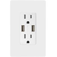 TOPGREENER TU2154A-W High Speed USB Charger Outlet, USB Wall Charger, Electrical Outlet with USB, 15A TR Receptacle, Screwless Wall Plate, for iPhone X, iPhone 8 / 8 Plus, Samsung Galaxy and more, TU2154A, White