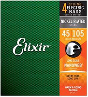 Elixir Strings Nickel Plated Steel 4-String Bass Strings w NANOWEB Coating, Long Scale, Light/Medium (.045-.105)