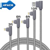 90 Degree Right Angle Lightning iPhone Cable, Nylon Braided iPhone Charger-4pack 3/6/6/10FT Compatible with iPhone Xs MAX XR X 8 8 Plus 7 7 Plus 6s 6s Plus 6 6 Plus and More