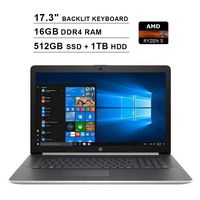 2019 Newest HP Pavilion 17.3 Inch Touchscreen Laptop (AMD 4-Cores Ryzen 5 3500U up to 3.7 GHz, AMD Radeon Vega 8, 16GBDDR4 RAM, 512GB SSD (Boot) + 1TB HDD, Backlit KB, DVDRW, WiFi, HDMI, Windows 10)