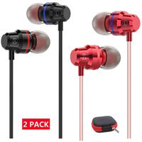 Earbuds with Microphone 2 Pack Ear Buds Headphones Earphones Mic Volume Control Wired in Ear Noise Isolating Bass with Storage Case