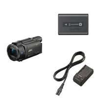 Sony FDRAX53/B 4K HD Video Recording Camcorder (Black) & Sony NP-FV70A V-Series Rechargeable Digital Camera Battery Pack, Black & Sony BCTRV Travel Charger -Black