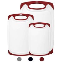 HOMWE Kitchen Cutting Board (3-Piece Set) | Juice Grooves w/Easy-Grip Handles | BPA-Free, Non-Porous, Dishwasher Safe | Multiple Sizes (Set of Three, Red)