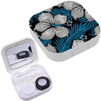 Portable Contact Lens Case Box Travel Kit Mirror + Bottle + Tweezers Container Holder [ Hibiscus Tropical Floral Embroidery ]