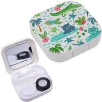 Portable Contact Lens Case Box Travel Kit Mirror + Bottle + Tweezers Container Holder [ Cartoon Tropical Animals ]