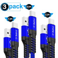 USB Type C Cable, AkoaDa 3-Pack (1/3.3/6.6ft) USB to USB C Cable Nylon Braided Fast Charger Cord Compatible Samsung Galaxy Note 10 9 S8 S9 S10 Plus, Google Pixel 2 XL,LG G5 G6 V20, Moto Z Z2(Blue)