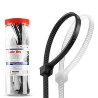 Flexzion Zip Tie Cable Wire Wrap 200 pcs 6+8+12 Inch 50lbs Tensile Strength Self Locking Heat UV Resistant Bulk Industrial Plastic Nylon Fasten Strap UL Listed for Home & Office, Black & White