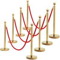 Yaheetech 8PCS stanchions and Velvet Ropes Round Top Stainless Steel Stanchion Crowd Control Barrier Posts w/6.5 FT Red Rope Gold