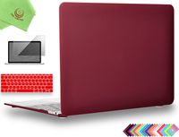 UESWILL 3in1 Smooth Matte Hard Shell Case Cover for MacBook 12 inch with Retina Display (Model: A1534) + Keyboard Cover and Screen Protector + Microfibre Cleaning Cloth, Wine Red