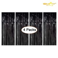 Foil Fringe-Backdrop-12FTX8FT-Black Tinsel Metallic Fringe Curtains Shinny Party Accessory(Pack of 4)
