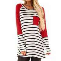 Hemlock Long Women Shirts Long Sleeves Top Spring Stripe Blouse Tees Women Office Shirts (L, Red)