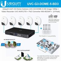 UniFi G3 Dome Camera UVC-G3-DOME-5 1080p HD with Unifi Video Recorder UVC-NVR-2TB and Instant 802.3af PoE Converter INS-8023AF-I (5-Pack)
