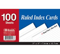 BAZIC 100 Ct. 3" X 5" Ruled White Index Card (Case of 36)