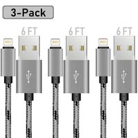 MFi Certified iPhone Charger Lightning Cable 3-Pack 6FT Extra Long Nylon Braided USB Charging & Syncing Cord Compatible iPhone Xs/Max/XR/X/8/8Plus/7/7Plus/6S/6S Plus/SE/iPad and More (Grey)