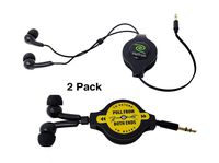 Retractable Earbuds Tangle Free Stereo Dual (2 Pack) Black | Earphonesm, Headset for Smartphone Tablets & Laptop