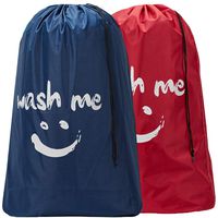 HOMEST 2 Pack XL Wash Me Travel Laundry Bag, Machine Washable Dirty Clothes Organizer, Large Enough to Hold 4 Loads of Laundry, Easy Fit a Laundry Hamper or Basket, Red and Navy Blue
