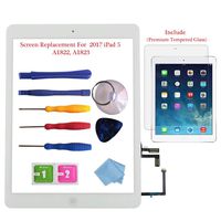 for 2017 iPad 5 Glass Touch Screen Digitizer Replacement Kit White A1822, A1823 with Home Button Flex, Adhesive Tape, Screen Protector, Instruction Manual，and Repair Toolkit