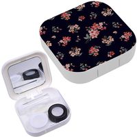 Portable Contact Lens Case Box Travel Kit Mirror + Bottle + Tweezers Container Holder [ Floral ]