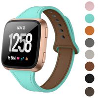 DAIKA Leather Bands Compatible with Fitbit Versa/Versa 2/Versa Lite for Women Men Slim Soft Replacement Strap for Fitbit Versa Smart Watch(S/5.5"-6.8",Mint Green)