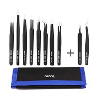XOOL Precision Tweezers Set, ESD Tweezers Set Anti-Static Stainless Steel Tweezers Non-magnetic Tweezers Set Blackhead Remover with Storage Bag for Jewelry, Craft, Electronics, Laboratory Work 10 PCS