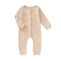 Baby Girl Boy Long Sleeve Rompers, Autumn Winter Newborn Infant Solid Button Cotton Jumpsuit Outfits Toddler Pajamas Homewear Playsuit (Khaki, 18-24 Months)