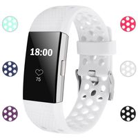 iGK Silicone Replacement Bands Compatible for Fitbit Charge 2, Adjustable Breathable Sport Strap Smartwatch Fitness Wristband with Air Holes All White Large
