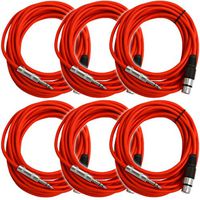 Seismic Audio - SATRXL-F25Red-6Pack - 6 Pack of 25 Ft XLR Female to 1/4" TRS Patch Cable Snake Cords Balanced - Red