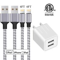 iPhone Charger, YUNSONG Nylon Braided Lightning Cable 2Pack 6ft Data Sync Transfer Cord 2-USB Rapid Charging Plug Wall Charger(ETL Listed) Compatible with iPhone Xs MAX XR X 8 7 6S 6 Plus 5S SE iPad