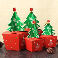 20 Pieces 3D Christmas Candy Treat Boxes with Ribbons and Bells, Christmas Tree Gift Bags for Party Favors, Candy, Ornaments, Toys, Baked Goods and Games